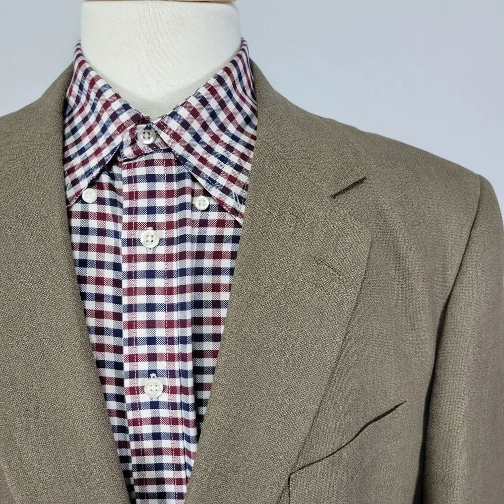 Stafford Essentials Mens Sport Coat Blazer Two Button Olive Green Brown Poly 46L